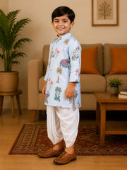 Boys Mandarin Collar Digital Print Ethnic Kurta - Light Blue (Style BK160) (shown with dhoti pant, not included)
