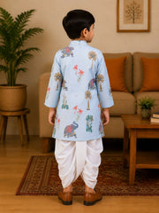 Boys Mandarin Collar Digital Print Ethnic Kurta - Light Blue (Style BK160) (shown with dhoti pant, not included)