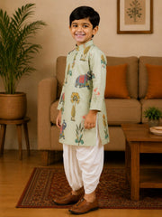 Boys Mandarin Collar Digital Print Ethnic Kurta Set - Cream (Style BK161)