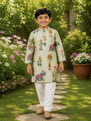 Boys Traditional Kurta Pyjama Set - Pastel Sage (Style BK161)