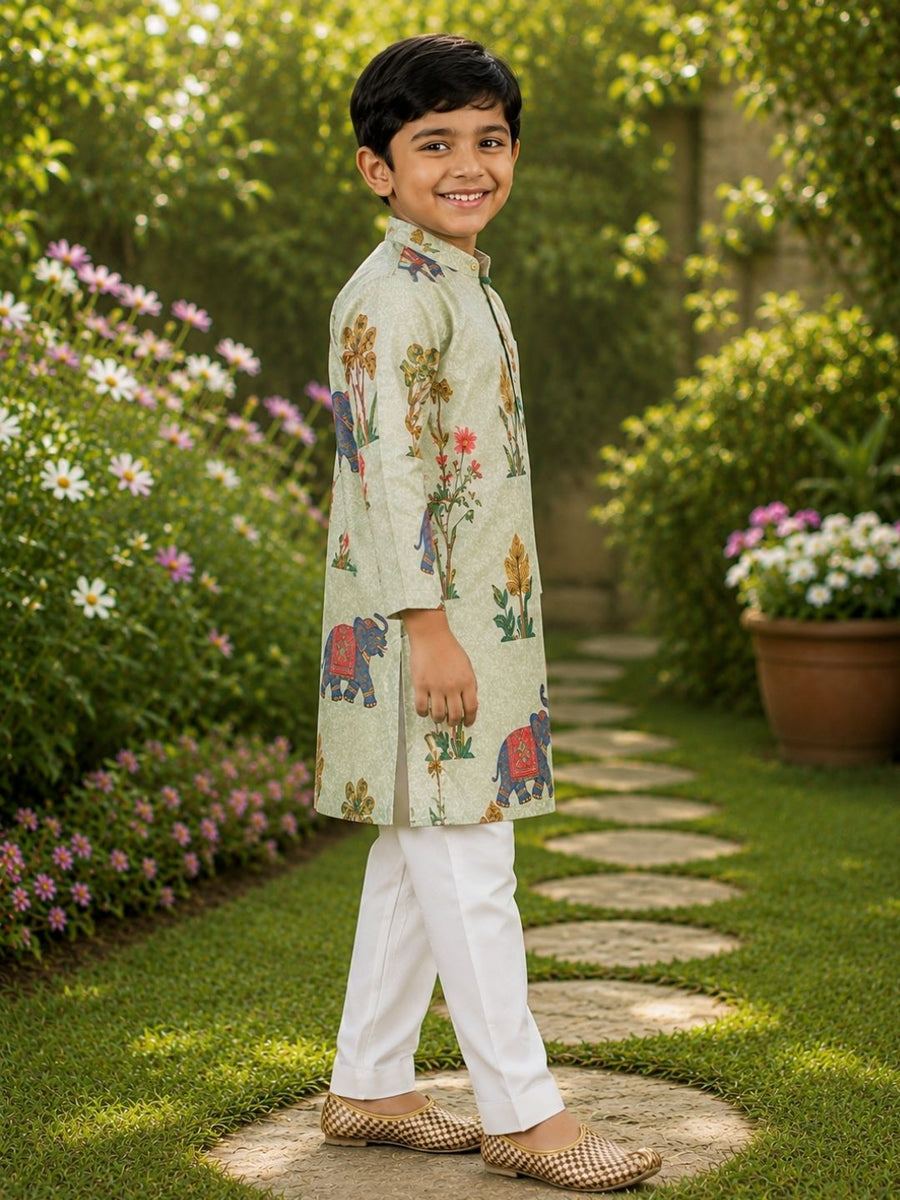 Boys Traditional Kurta Pyjama Set - Pastel Sage (Style BK161)