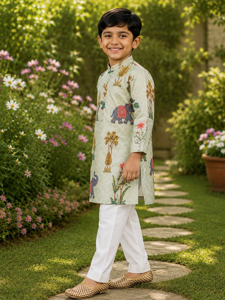 Boys Traditional Kurta Pyjama Set - Pastel Sage (Style BK161)