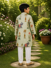 Boys Traditional Kurta Pyjama Set - Pastel Sage (Style BK161)