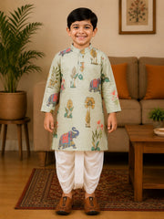 Boys Mandarin Collar Digital Print Ethnic Kurta - Cream (Style BK161) (shown with dhoti pant, not included)