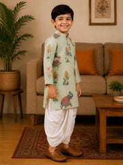 Boys Mandarin Collar Digital Print Ethnic Kurta - Cream (Style BK161) (shown with dhoti pant, not included)