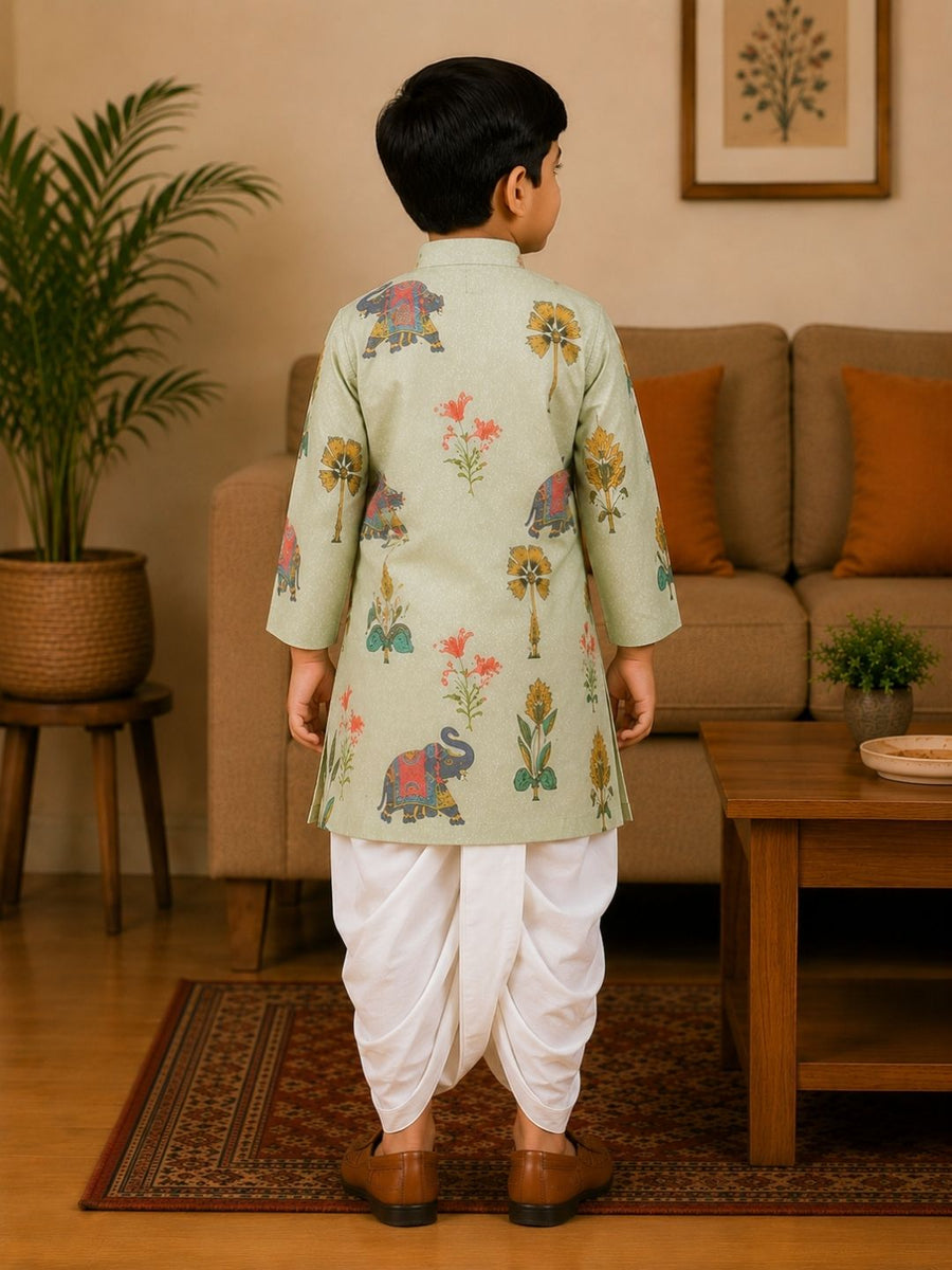 Boys Mandarin Collar Digital Print Ethnic Kurta - Cream (Style BK161) (shown with dhoti pant, not included)