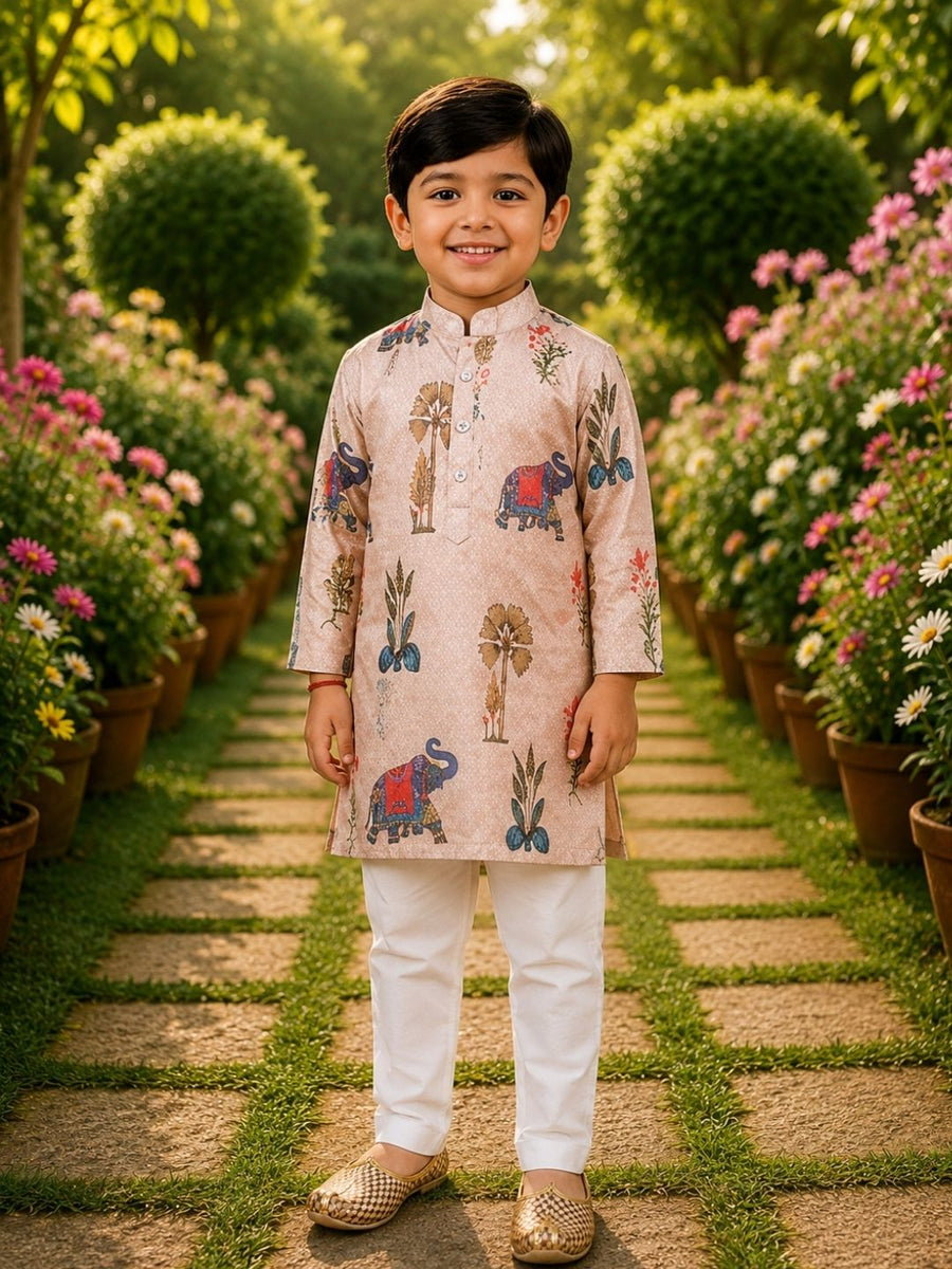 Boys Traditional Kurta Pyjama Set - Pink (Style BK162)