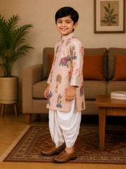 Boys Mandarin Collar Digital Print Ethnic Kurta - Light Peach (Style BK162) (shown with dhoti pant, not included)