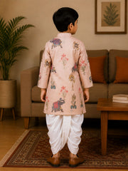Boys Mandarin Collar Digital Print Ethnic Kurta - Light Peach (Style BK162) (shown with dhoti pant, not included)