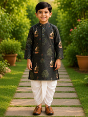 Boys Mandarin Collar Digital Print Ethnic Kurta Set - Dark Green (Style BK163)