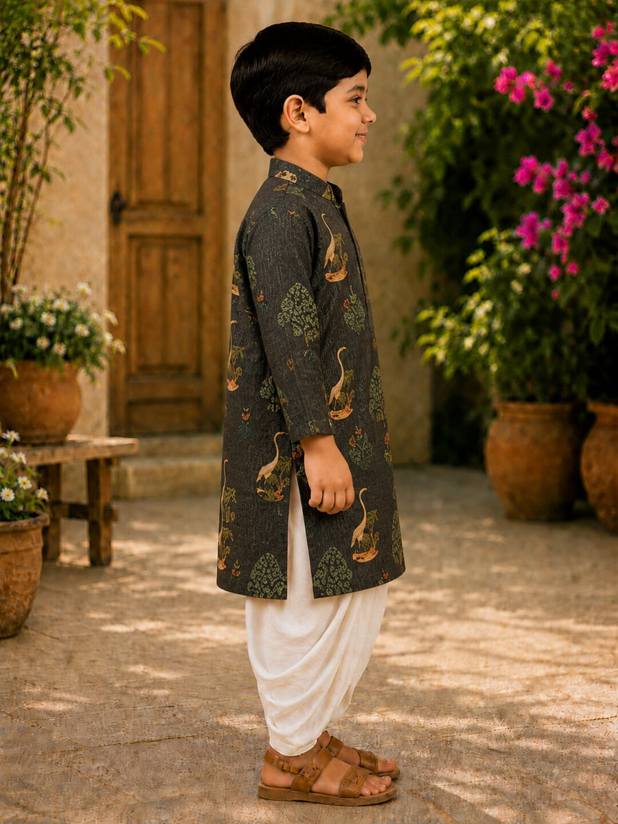 Boys Festive Kurta Dhotipant Set - Dark Grey (Style BK163)