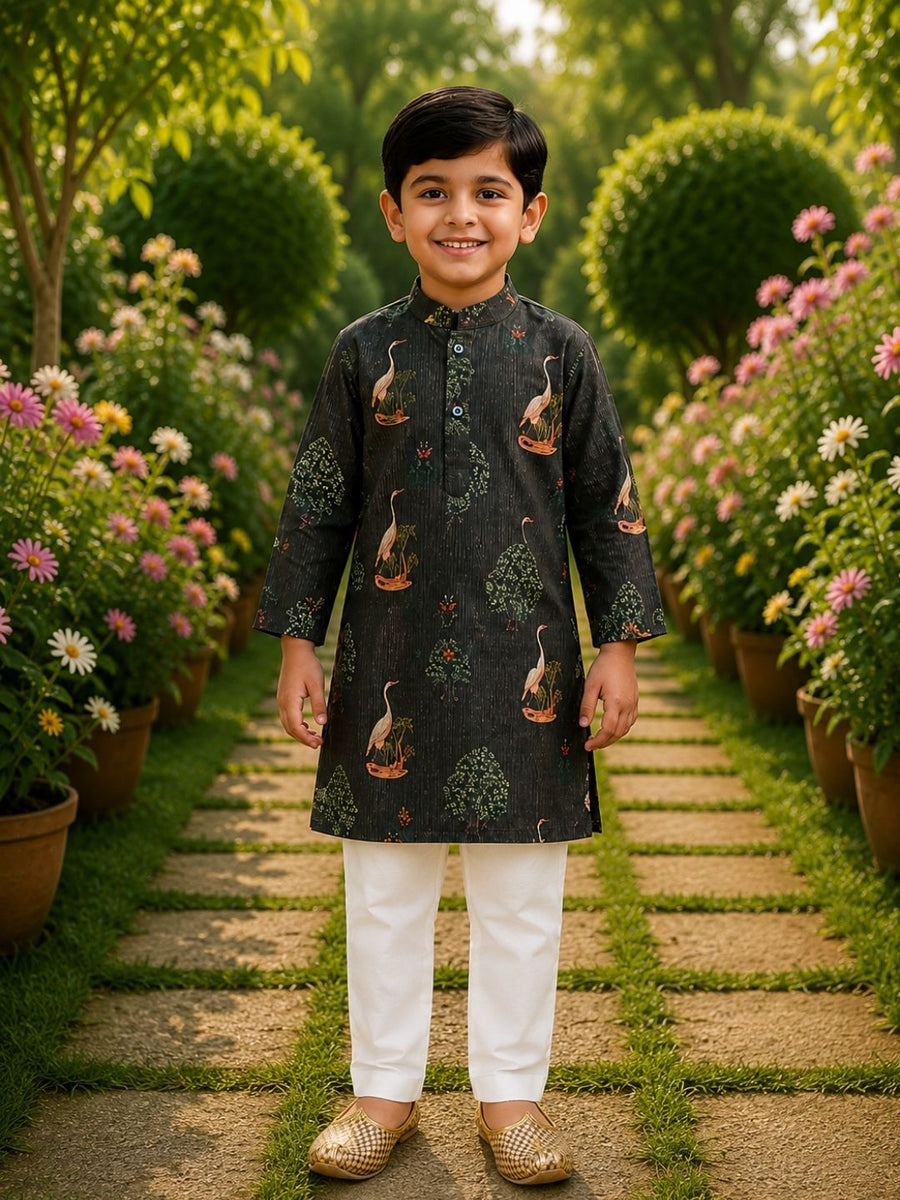 Boys Traditional Kurta Pyjama Set - Dark Grey (Style BK163)