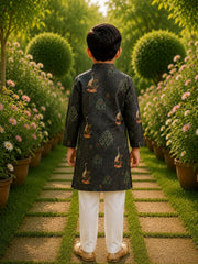 Boys Traditional Kurta Pyjama Set - Dark Grey (Style BK163)