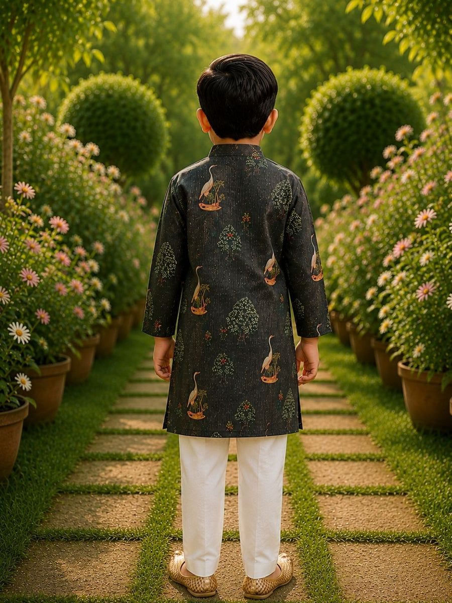 Boys Traditional Kurta Pyjama Set - Dark Grey (Style BK163)