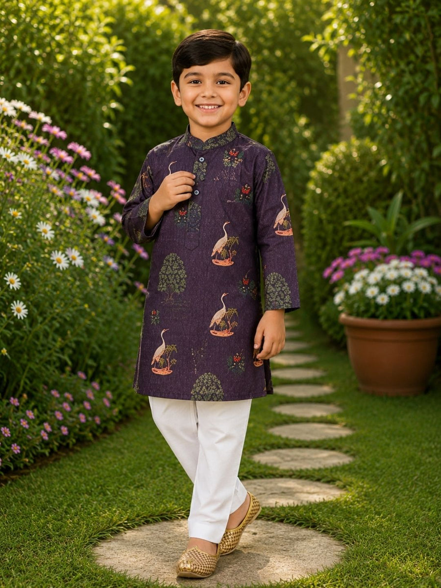 Boys Traditional Kurta Pyjama Set - Purple (Style BK164)