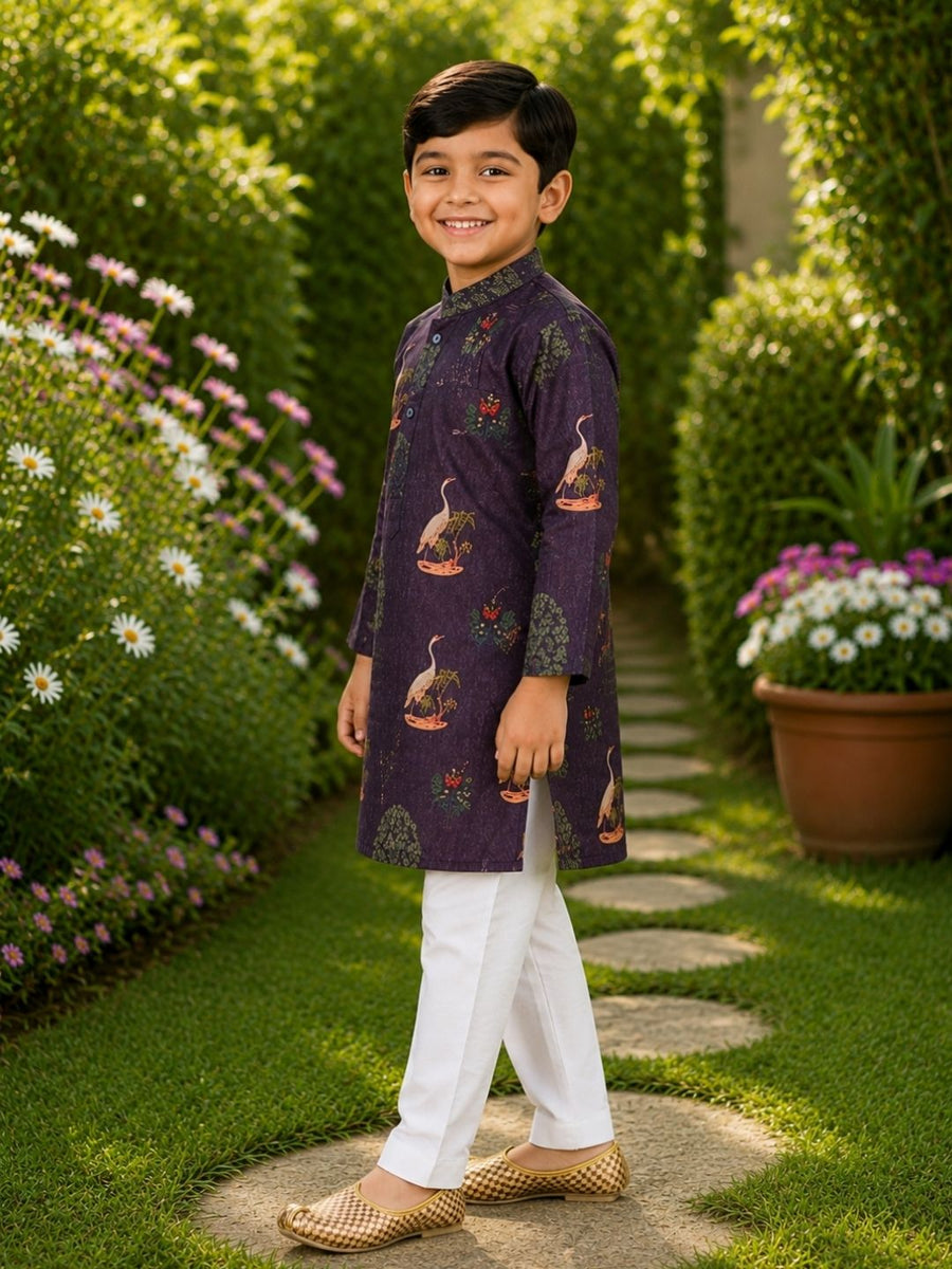 Boys Traditional Kurta Pyjama Set - Purple (Style BK164)
