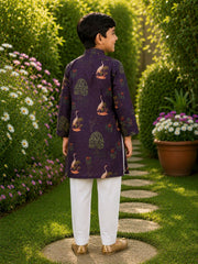 Boys Traditional Kurta Pyjama Set - Purple (Style BK164)