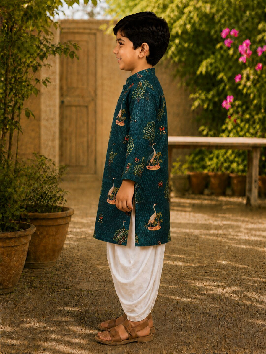 Boys Festive Kurta Dhotipant Set - Peacock Green (Style BK165)
