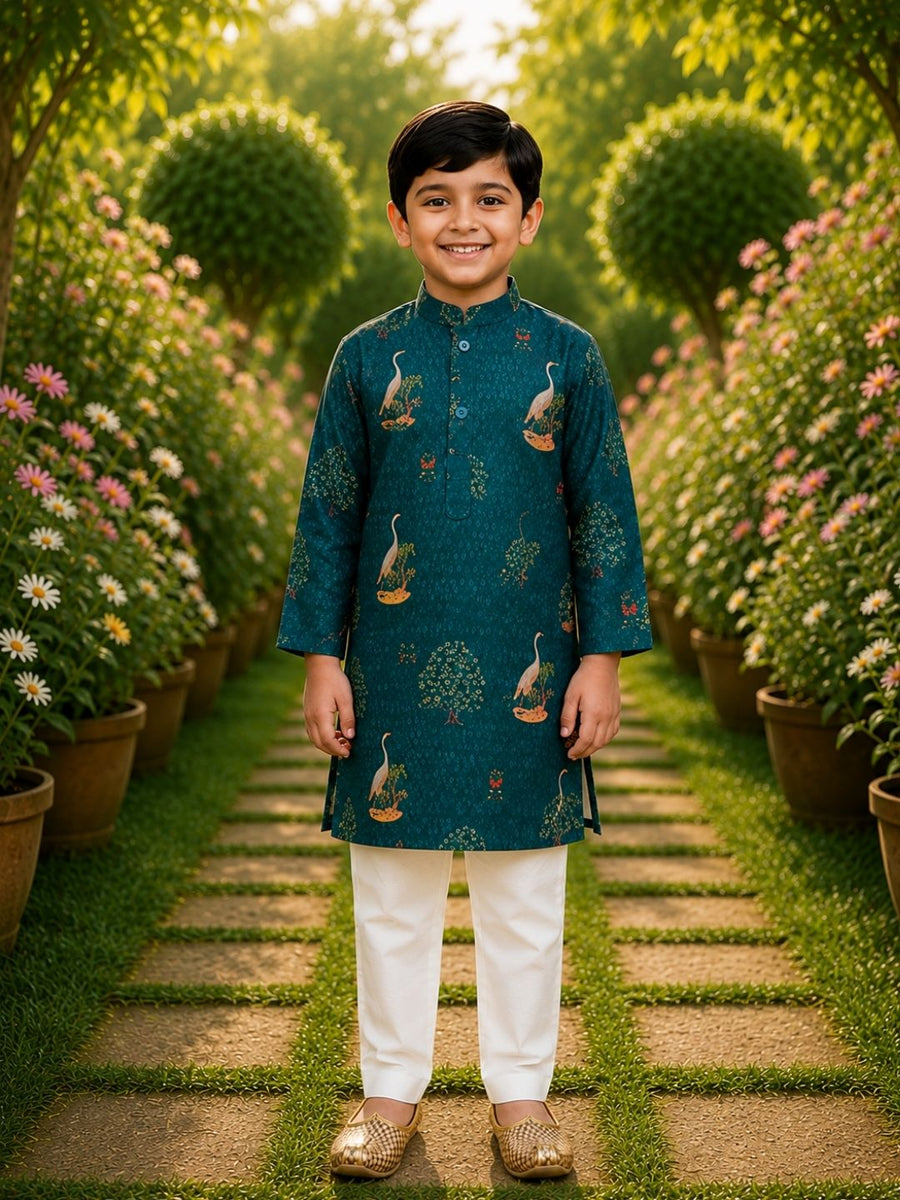 Boys Traditional Kurta Pyjama Set - Peacock Green (Style BK165)
