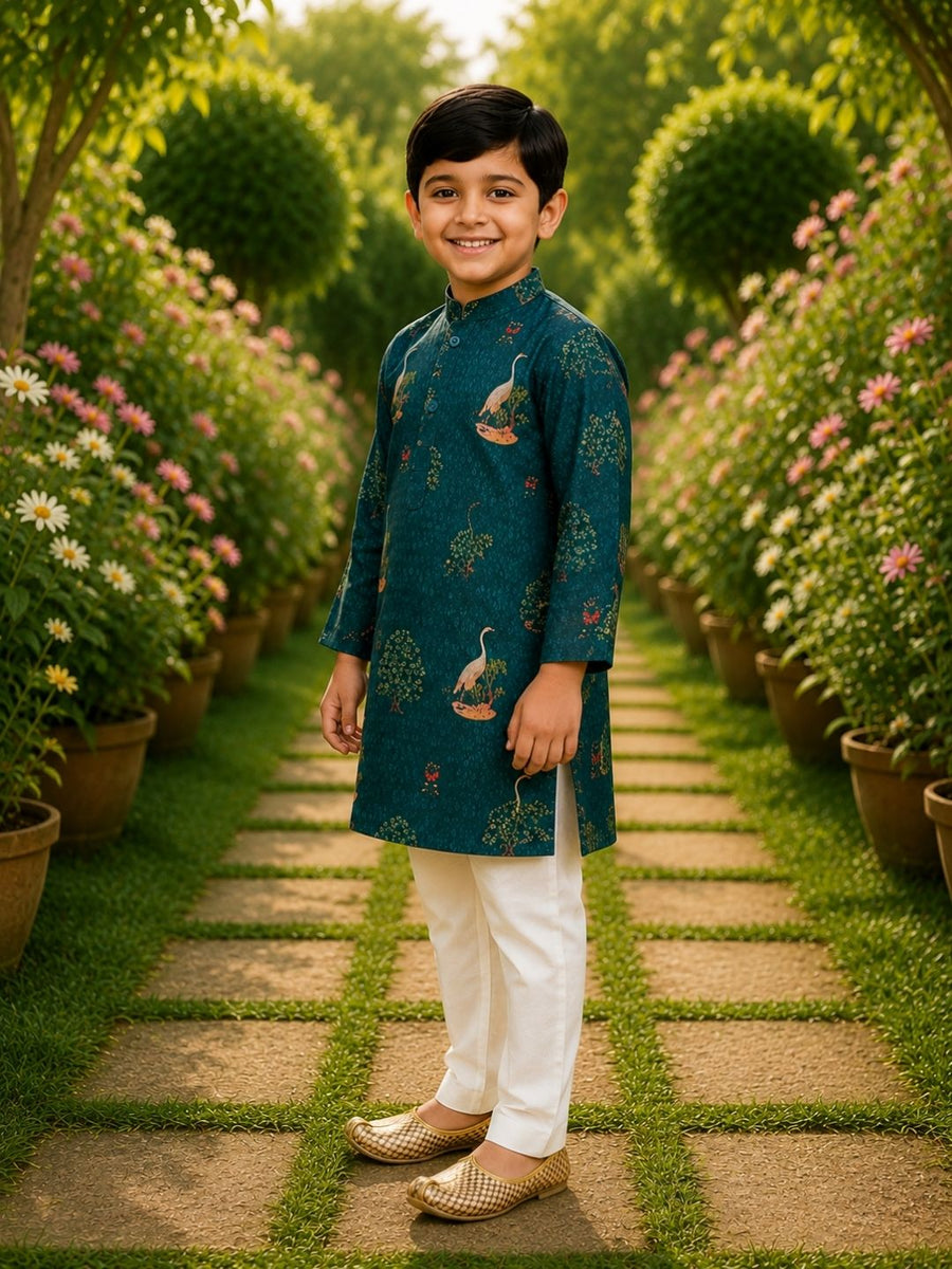 Boys Traditional Kurta Pyjama Set - Peacock Green (Style BK165)