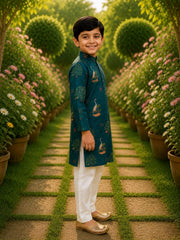 Boys Traditional Kurta Pyjama Set - Peacock Green (Style BK165)