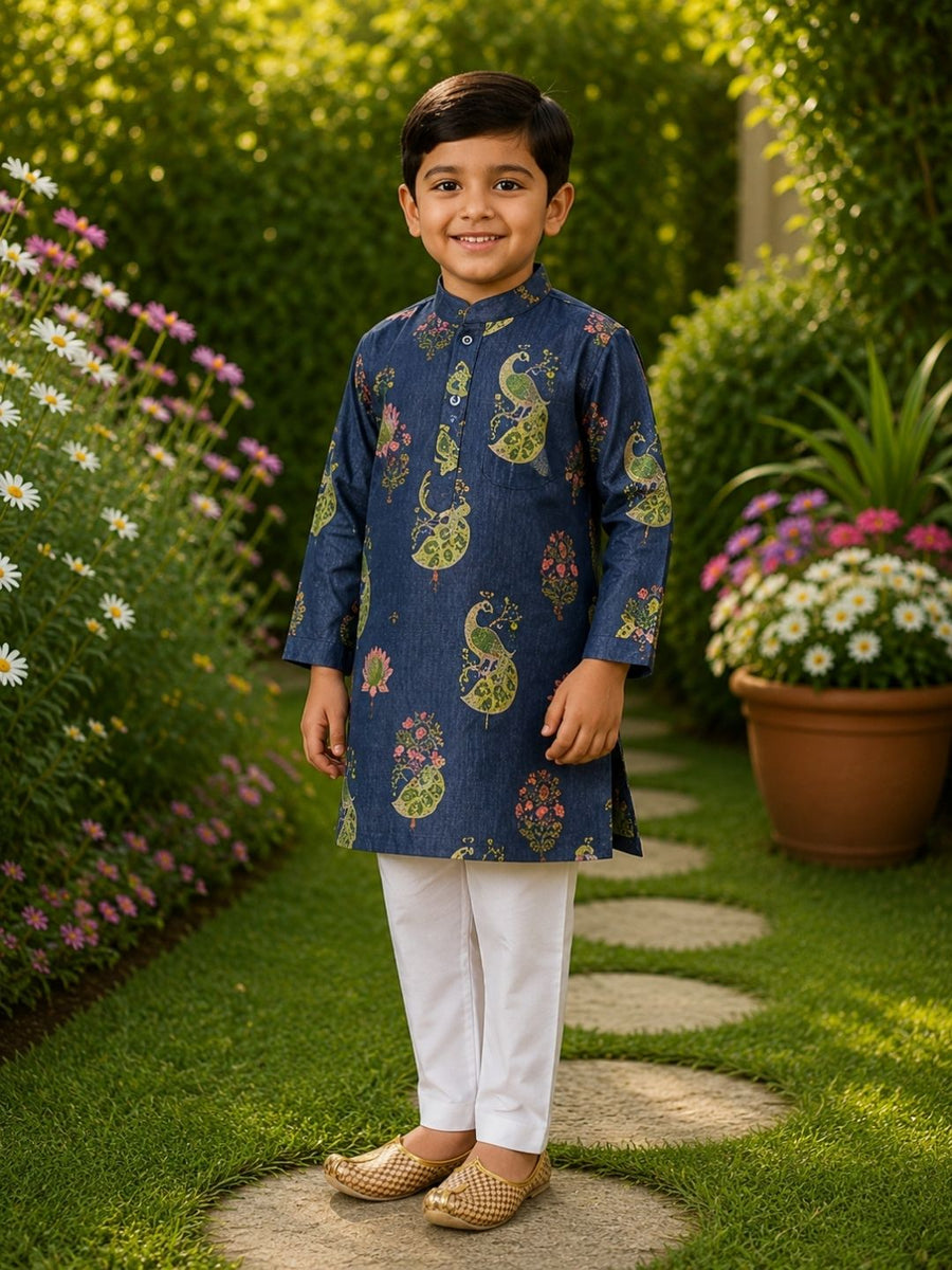 Boys Traditional Kurta Pyjama Set - Royal Navy (Style BK166)