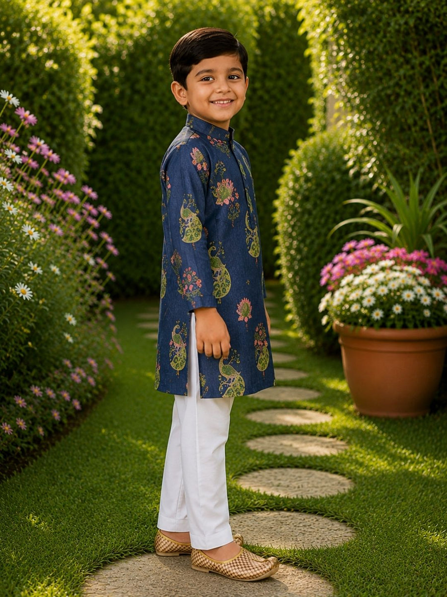 Boys Traditional Kurta Pyjama Set - Royal Navy (Style BK166)