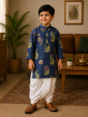 Boys Mandarin Collar Digital Print Ethnic Kurta - Blue (Style BK166) (shown with dhoti pant, not included)