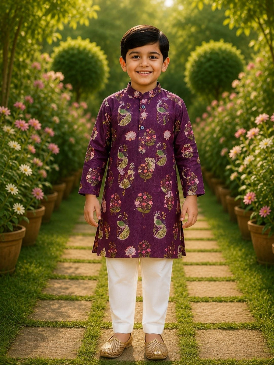 Boys Traditional Kurta Pyjama Set - Purple (Style BK167)