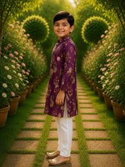 Boys Traditional Kurta Pyjama Set - Purple (Style BK167)