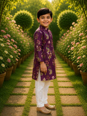 Boys Traditional Kurta Pyjama Set - Purple (Style BK167)