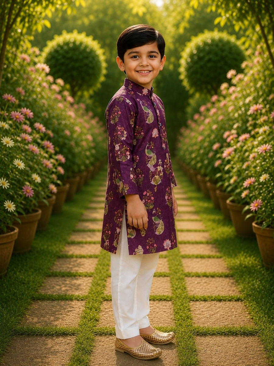 Boys Traditional Kurta Pyjama Set - Purple (Style BK167)