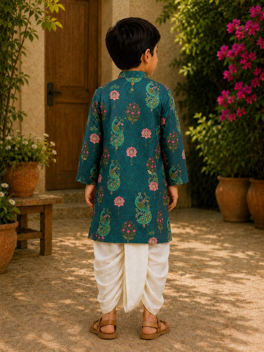 Boys Festive Kurta Dhotipant Set - Peacock Green (Style BK168)