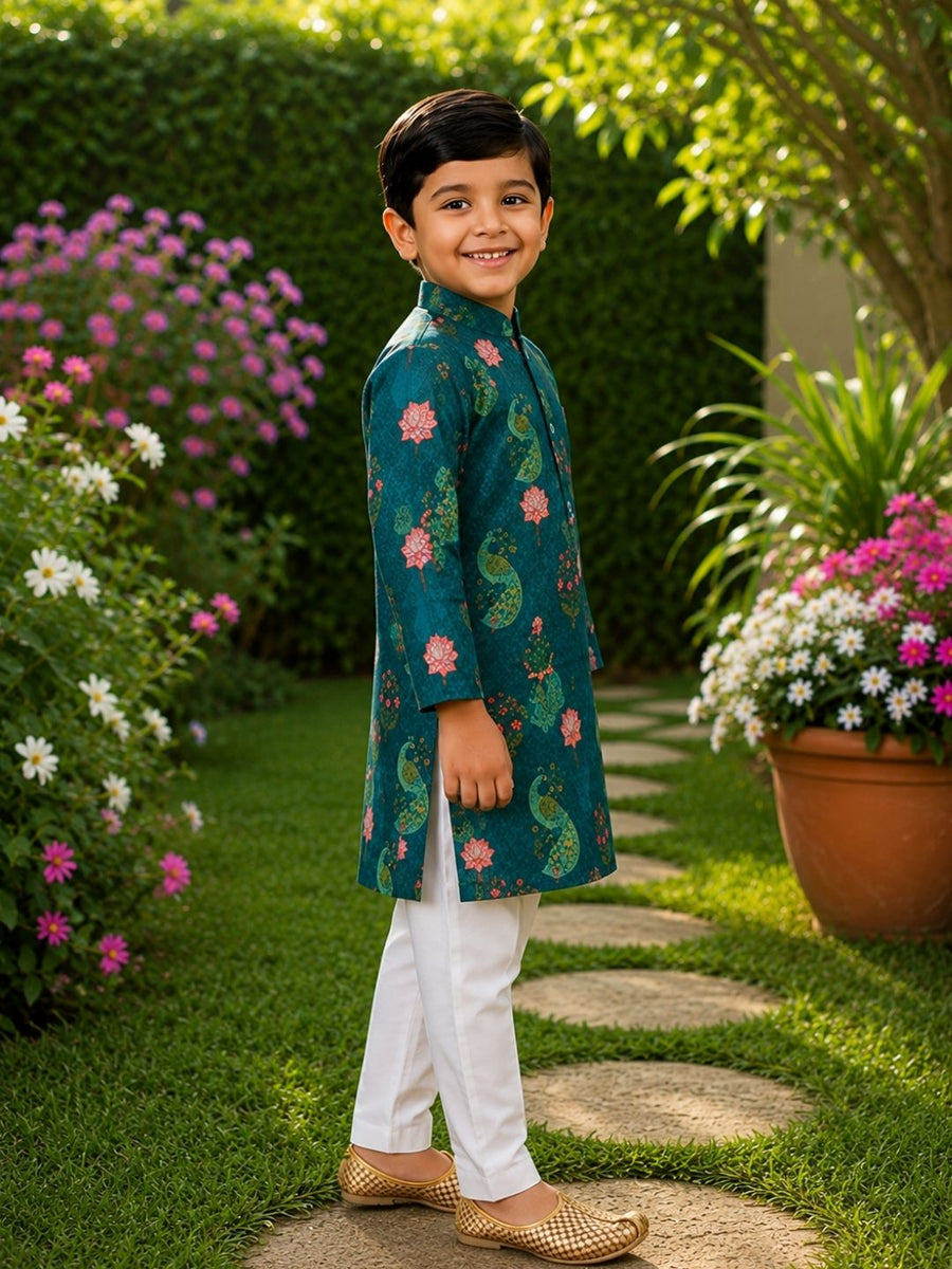 Boys Traditional Kurta Pyjama Set - Peacock Green (Style BK168)