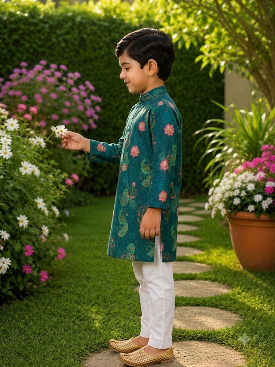 Boys Traditional Kurta Pyjama Set - Peacock Green (Style BK168)