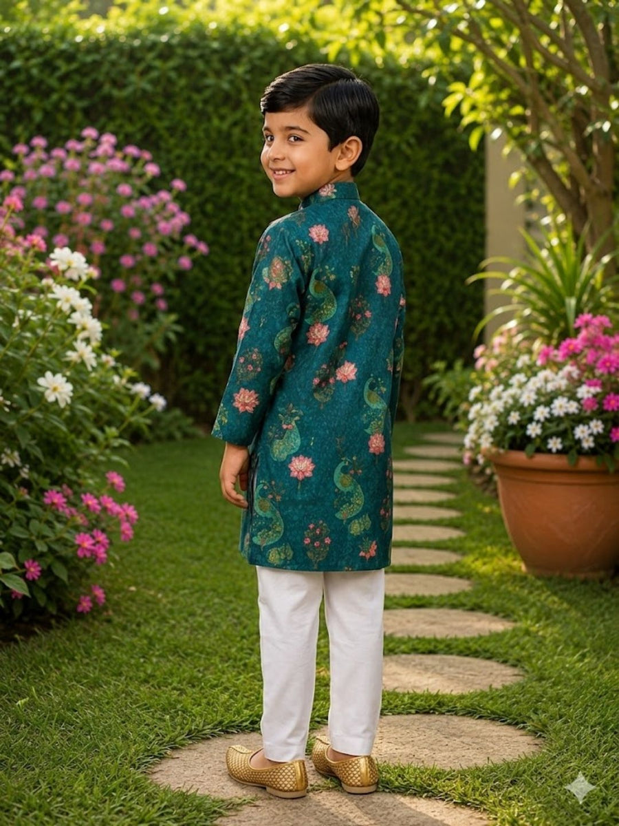 Boys Traditional Kurta Pyjama Set - Peacock Green (Style BK168)