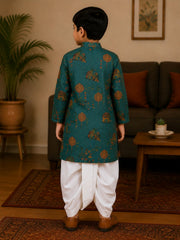 Boys Mandarin Collar Digital Print Ethnic Kurta Set - Emerald Green (Style BK169)