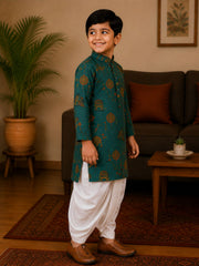 Boys Mandarin Collar Digital Print Ethnic Kurta - Emerald Green (Style BK169) (shown with dhoti pant, not included)