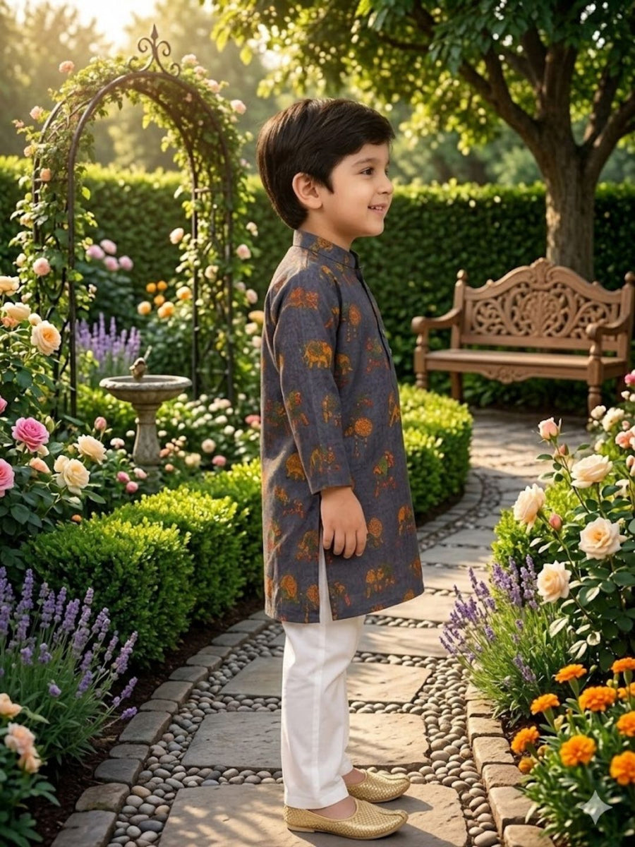 Boys Traditional Kurta Pyjama Set - Lavender (Style BK170)