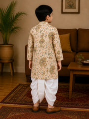 Boys Mandarin Collar Digital Print Ethnic Kurta Set - Cream (Style BK171)
