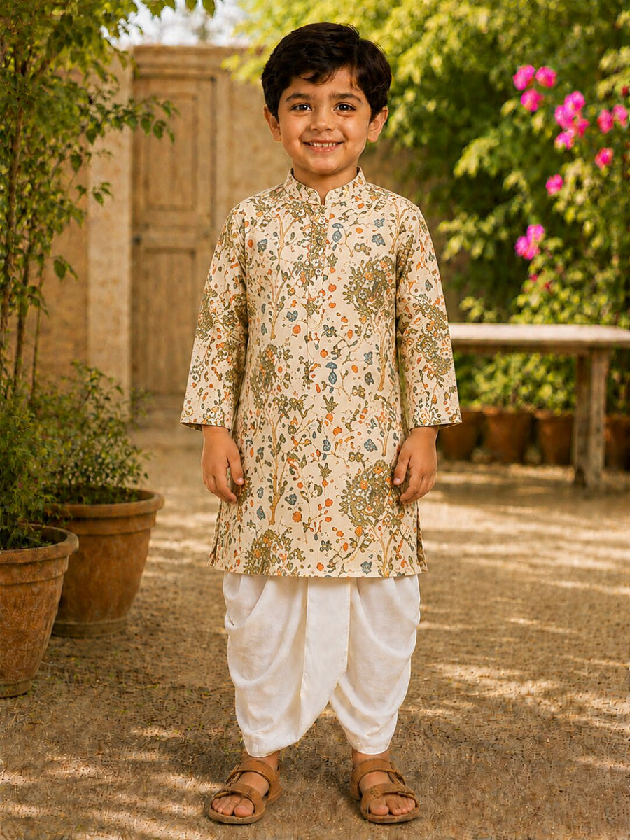 Boys Festive Kurta Dhotipant Set - Beige (Style BK171)