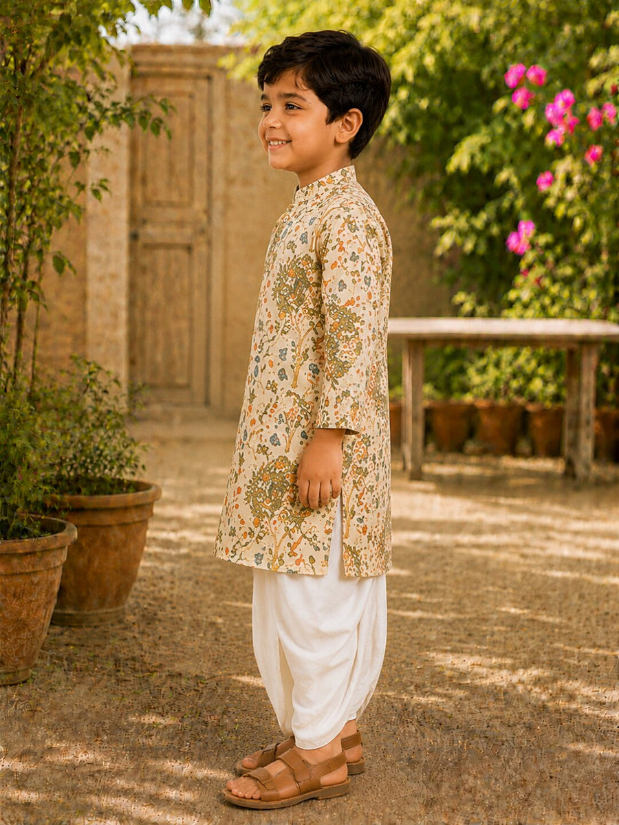 Boys Festive Kurta Dhotipant Set - Beige (Style BK171)