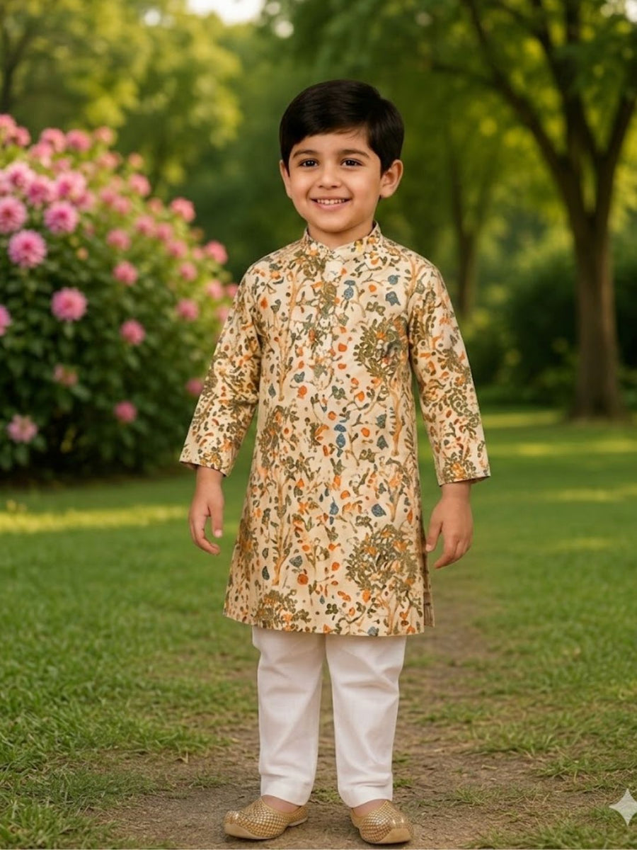Boys Traditional Kurta Pyjama Set - Beige (Style BK171)