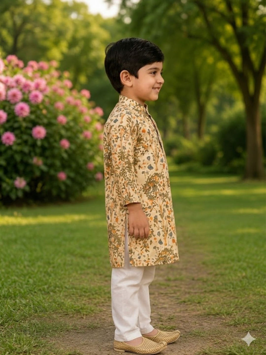 Boys Traditional Kurta Pyjama Set - Beige (Style BK171)