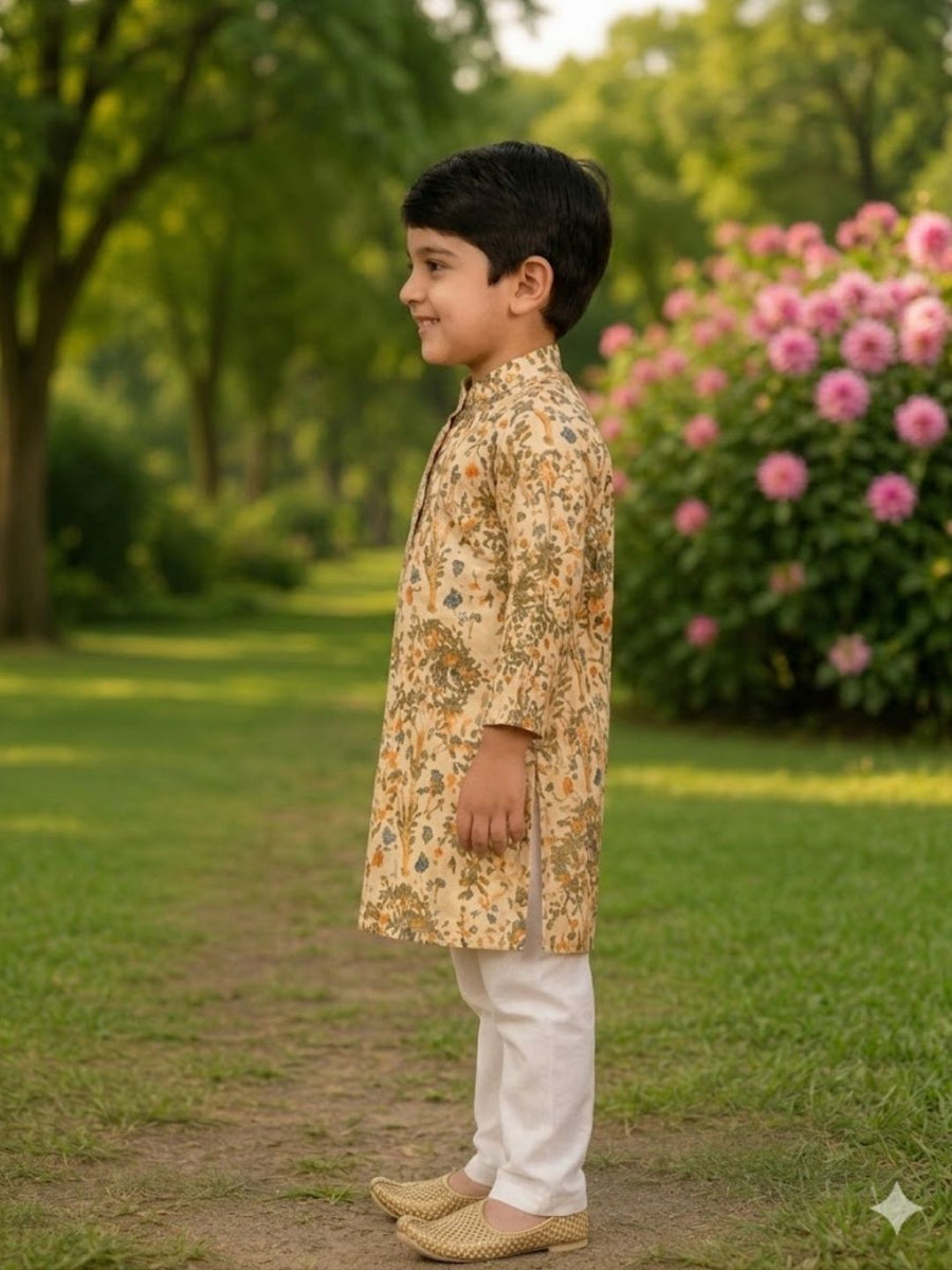 Boys Traditional Kurta Pyjama Set - Beige (Style BK171)