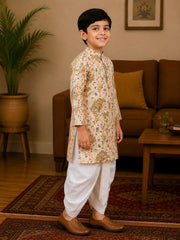Boys Mandarin Collar Digital Print Ethnic Kurta - Cream (Style BK171) (shown with dhoti pant, not included)