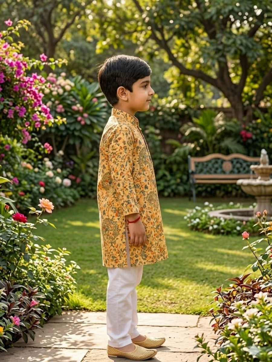 Boys Traditional Kurta Pyjama Set - Gold (Style BK172)