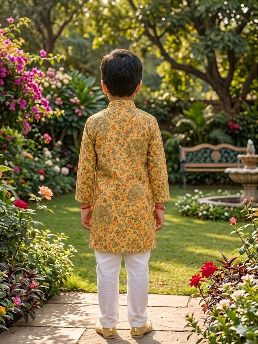 Boys Traditional Kurta Pyjama Set - Gold (Style BK172)