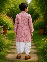 Boys Mandarin Collar Digital Print Ethnic Kurta Set - Pink (Style BK173)