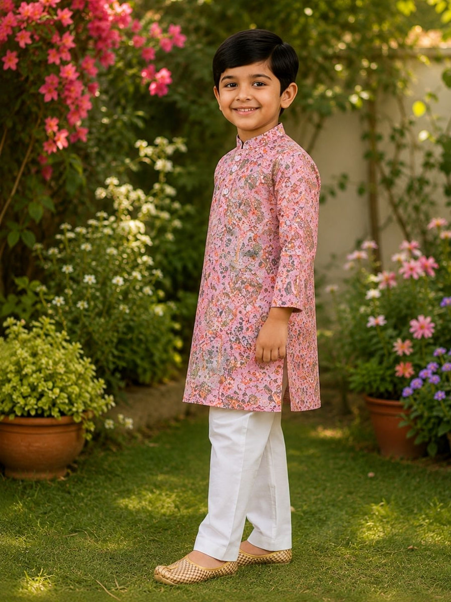Boys Traditional Kurta Pyjama Set - Pink (Style BK173)
